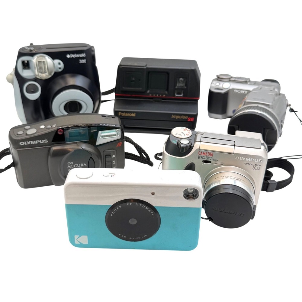 Vintage Camera Lot Polaroid 300 Impulse SE Olympus Accura Camedia Sony Kodak